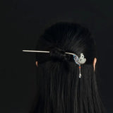 Cloisonne Natural Hetian Magnolia Feather Hairpin Ethnic Ladies Silver Jewelry
