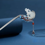 Handicraft Cloisonne Hetian Magnolia Feather Hairpin Ethnic Silver Jewelry