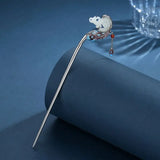 Handicraft Cloisonne Hetian Magnolia Feather Hairpin Silver Jewelry