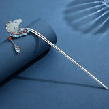 Handicraft Cloisonne Hetian Magnolia Feather Hairpin Silver Jewelry