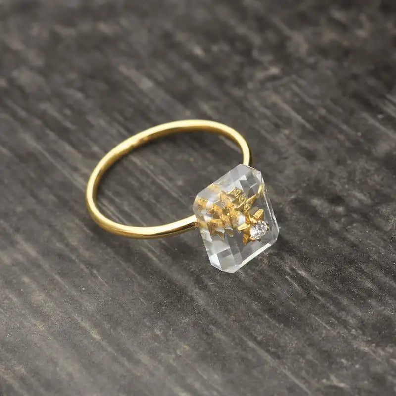 Diamond-Studded Rectangle Adjustable Ring