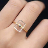 Diamond-Studded Rectangle Adjustable Ring