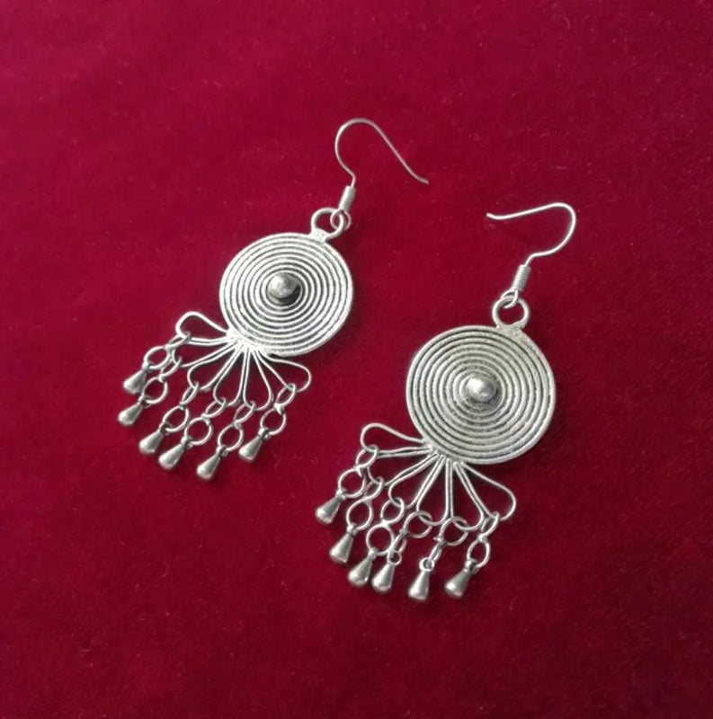 Ethnic Miao Silver Earrings Handcrafted in Traditional Style