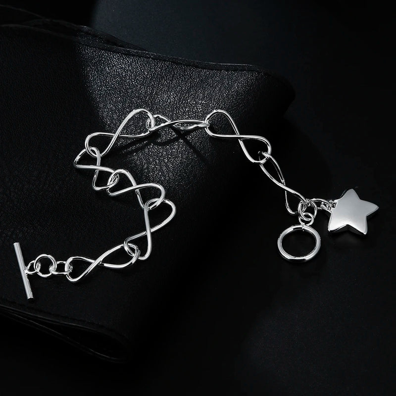 925 Sterling Silver Star Pendant Bracelet for Women Wedding Jewelry