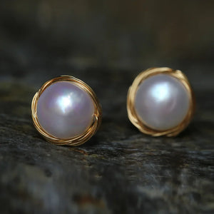 Gold-Plated Hand-Wound Pearl Earrings