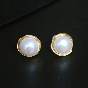 Gold-Plated Hand-Wound Pearl Earrings