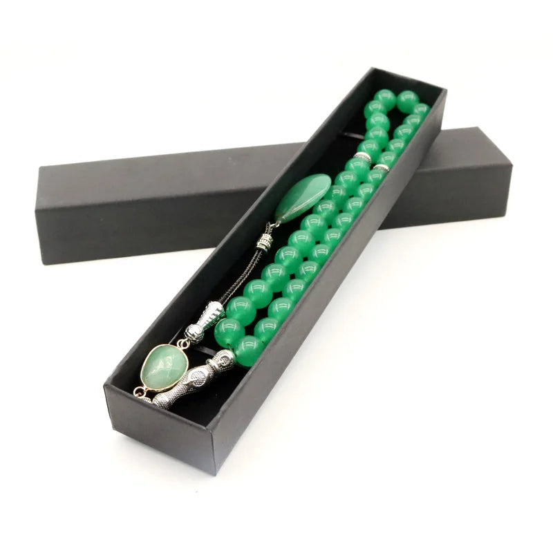 Green Stone Tasbih Muslim Rosary Bracelet 33 66 99 Beads Misbaha Jewelry