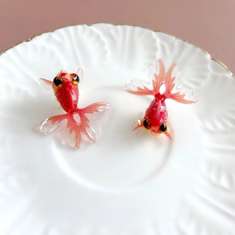 Goldfish Good Luck Koi Earrings Glitter Wings Acrylic