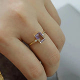 Geometric Amethyst Inlaid Faceted Silver Ring