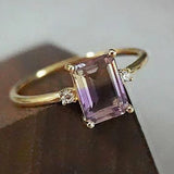 Geometric Amethyst Inlaid Faceted Silver Ring
