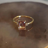 Geometric Amethyst Inlaid Faceted Silver Ring