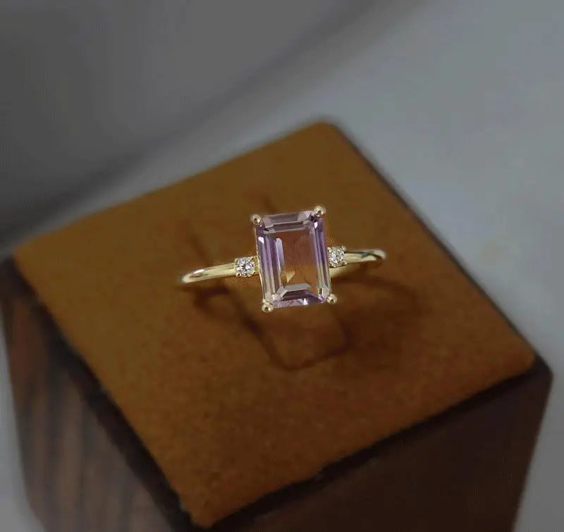 Geometric Amethyst Inlaid Faceted Silver Ring