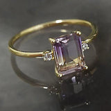 Geometric Amethyst Inlaid Faceted Silver Ring