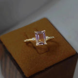 Geometric Amethyst Inlaid Faceted Silver Ring