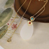 Hetian Chalcedony Oval Pendant Necklace Chinese Retro Charm Female Jewelry
