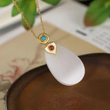 Hetian Chalcedony Oval Pendant Necklace Chinese Retro Charm Female Jewelry