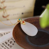 Hetian Chalcedony Oval Pendant Necklace Chinese Retro Charm Female Jewelry