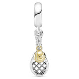 Tennis Racket & Shine Ball 925 Sterling Silver Charm Bracelet