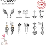 925 Sterling Silver Pan Earrings Crystal Women Wedding Jewelry