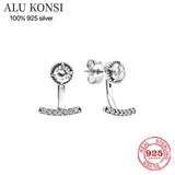 925 Sterling Silver Pan Earrings Crystal Women Wedding Jewelry
