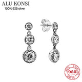 925 Sterling Silver Pan Earrings Crystal Women Wedding Jewelry