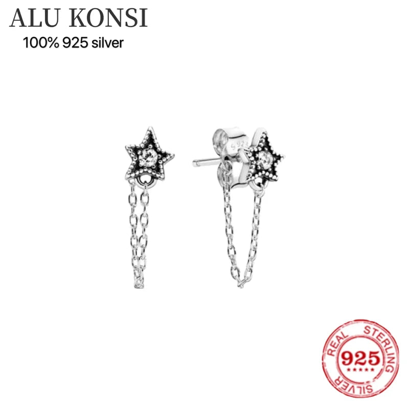 925 Sterling Silver Pan Earrings Crystal Women Wedding Jewelry