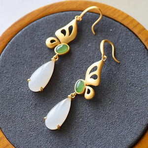 Hetian Jade Butterfly Drop Earrings - Chinese Retro Women's Winter Jewelry
