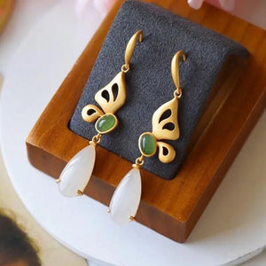 Hetian Jade Butterfly Drop Earrings - Chinese Retro Women's Winter Jewelry
