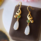 Hetian Jade Butterfly Drop Earrings - Chinese Retro Women's Winter Jewelry