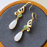 Hetian Jade Butterfly Drop Earrings - Chinese Retro Women's Winter Jewelry