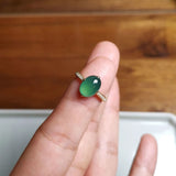 Natural Hetian Chalcedony Green Oval Rings for Women