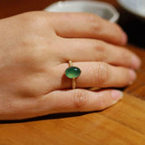 Natural Hetian Chalcedony Green Oval Rings for Women