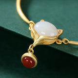 Hetian Chalcedony Red Tourmaline Fox Head Bracelet Chinese Palace Jewelry