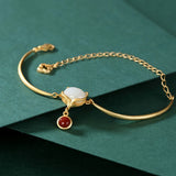Natural Hetian Chalcedony Red Tourmaline Fox Head Bracelet