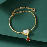Hetian Chalcedony Red Tourmaline Fox Bracelet Chinese Palace Jewelry