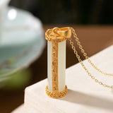 Natural Hetian Jade Column Pendant Necklace Unique Craft Charm Silver Jewelry