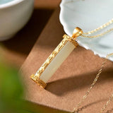 Natural Hetian Jade Column Pendant Necklace Unique Craft Charm Silver Jewelry
