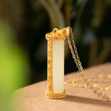 Natural Hetian Jade Column Pendant Necklace Unique Craft Charm Silver Jewelry