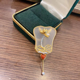 Vintage Chinese Fan Brooch Ladies Jewelry