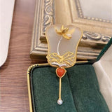Vintage Chinese Fan Brooch Ladies Jewelry
