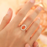 S925 Silver Orange Ruby Oval Ladies Ring Open Pearl Light Sweet Wedding Jewelry
