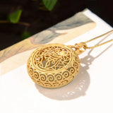 Ancient Craft Hetian Jade Hollow Sachet Box Necklace Pendant