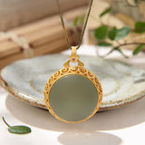 Hetian Jade Hollow Sachet Box Necklace Pendant Chinese Jewelry