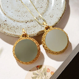 Ancient Craft Hetian Jade Hollow Sachet Box Necklace Pendant