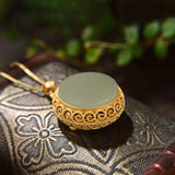 Ancient Craft Hetian Jade Hollow Sachet Box Necklace Pendant