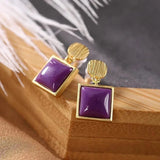 Enamel Porcelain Purple Earrings Ring Necklace Set
