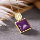 Enamel Porcelain Purple Earrings Ring Necklace Set