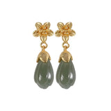 Orchid Hetian Jade Earrings Chinese Silver Jewelry