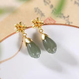Orchid Hetian Jade Earrings Chinese Silver Jewelry