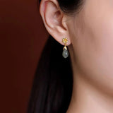 Orchid Hetian Jade Earrings Chinese Silver Jewelry